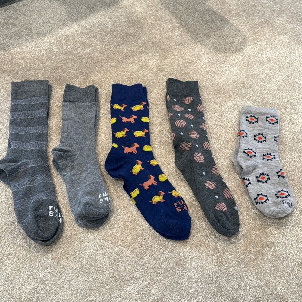 5 pairs of men’s funky socks, timberland brand